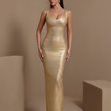 Auréline Duval — Luxury Gold-Foil Bandage Maxi Dress