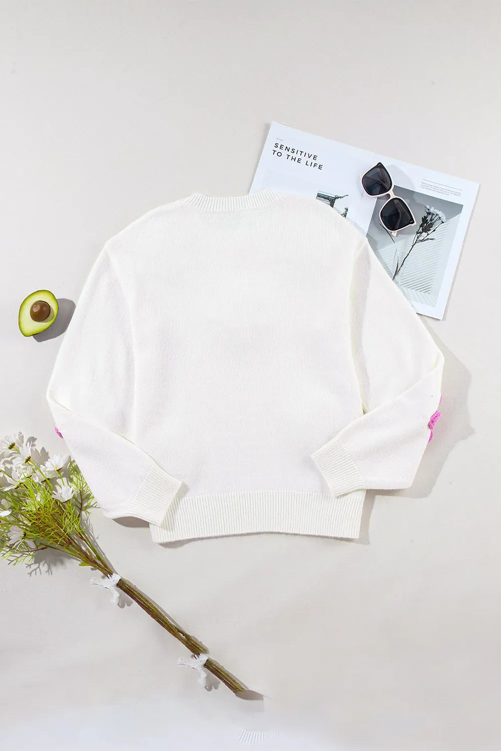 Rowan Delacroix — Crochet Flower Round Neck Long Sleeve Sweater, alternate view 8