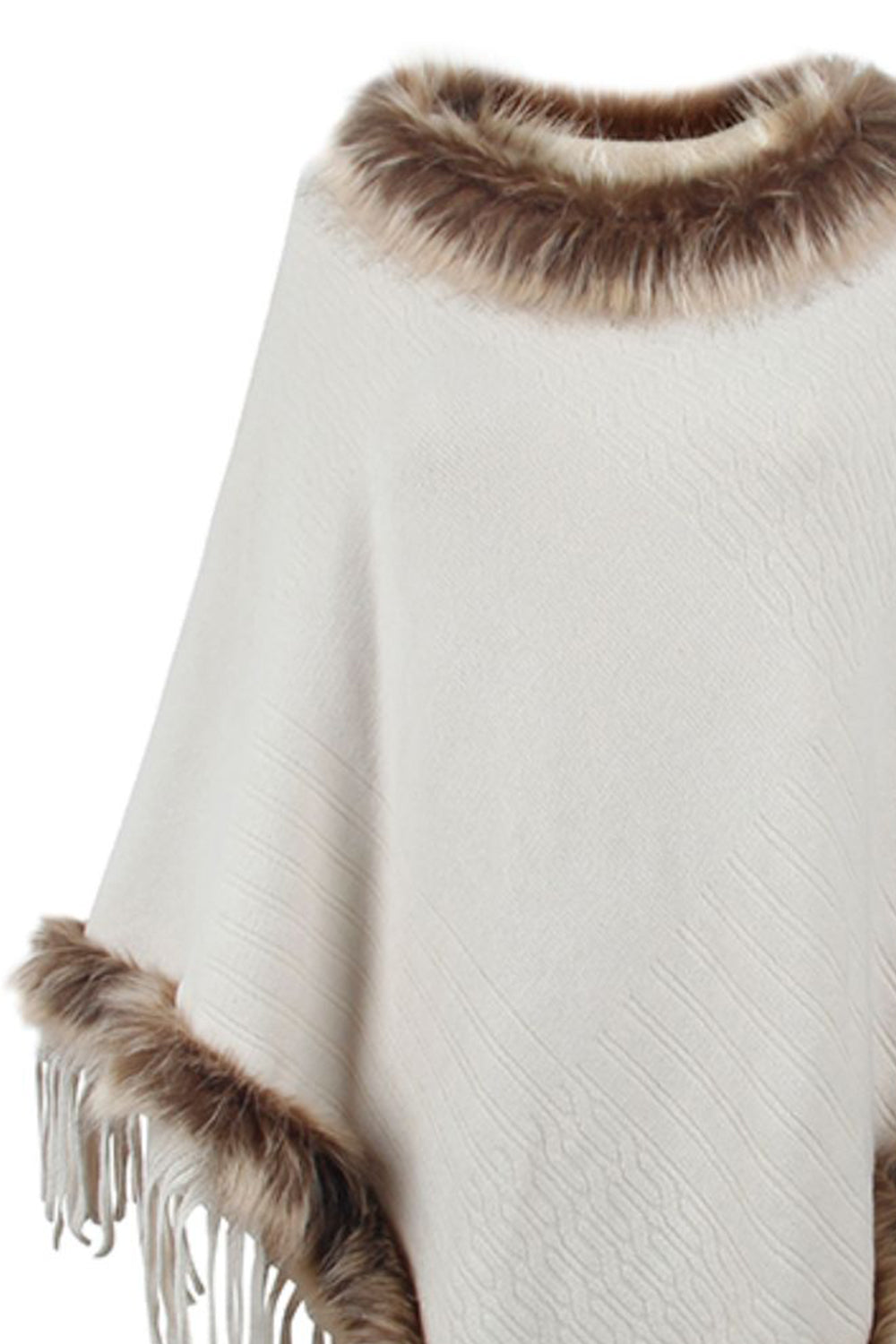 Ciel Versailles — Faux Fur Trim Fringed Poncho, alternate view 12