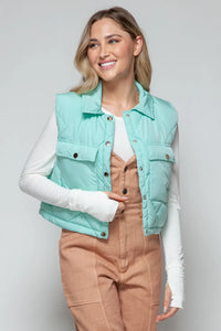 Rowan Rosetti — Snobbish Snap Down Quilted Crop Vest Green Coat or Jacket