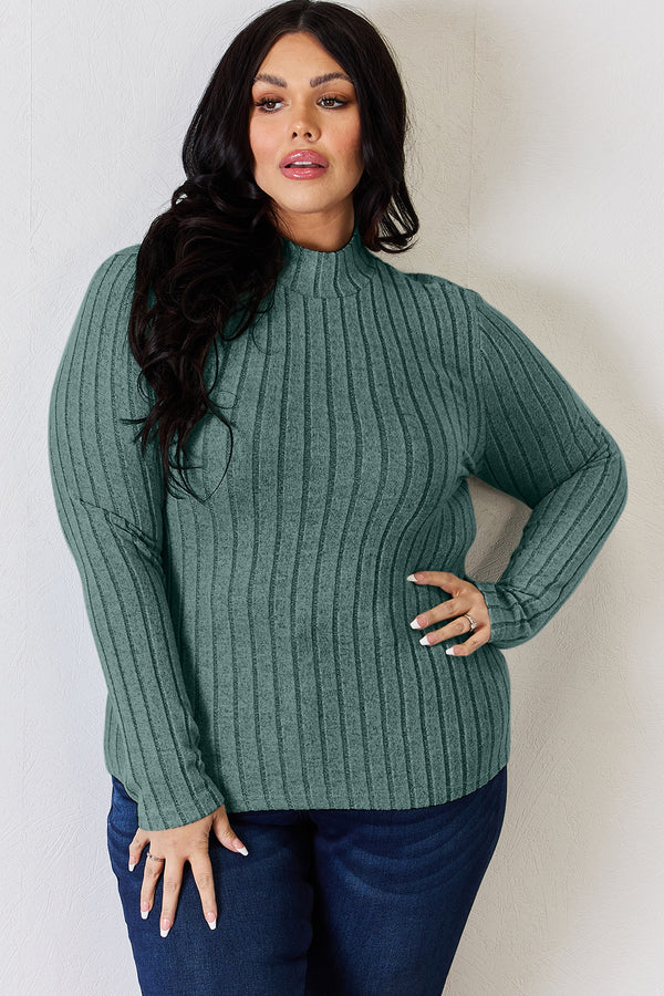 Basic Bae Full Size Ribbed Mock Neck Long Sleeve T-Shirt