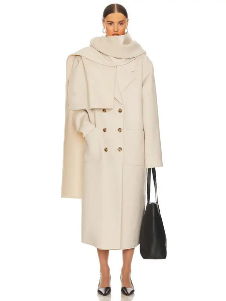 Helsa Oversized Coat with Detachable Scarf in Ivory