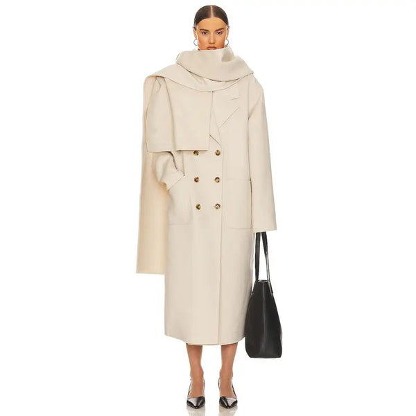 Helsa Oversized Coat with Detachable Scarf in Ivory