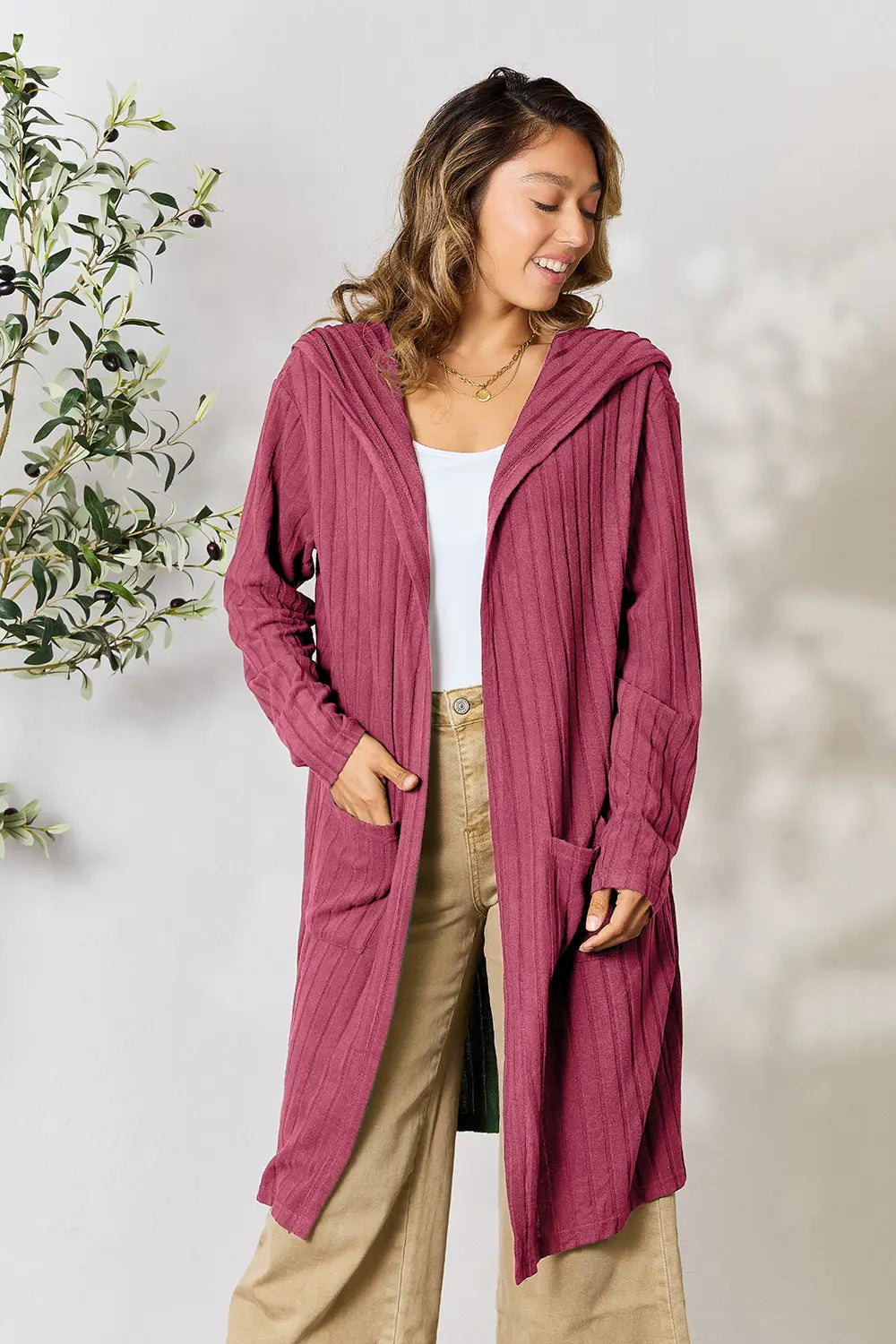 Paris Valmont — Basic Bae Full Size Hooded Sweater Cardigan, alternate view 28