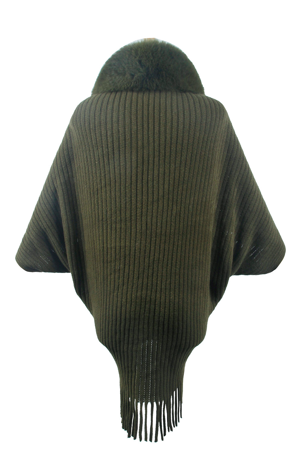 Paris Versailles — Fringe Detail Long Sleeve Ribbed Poncho, alternate view 13