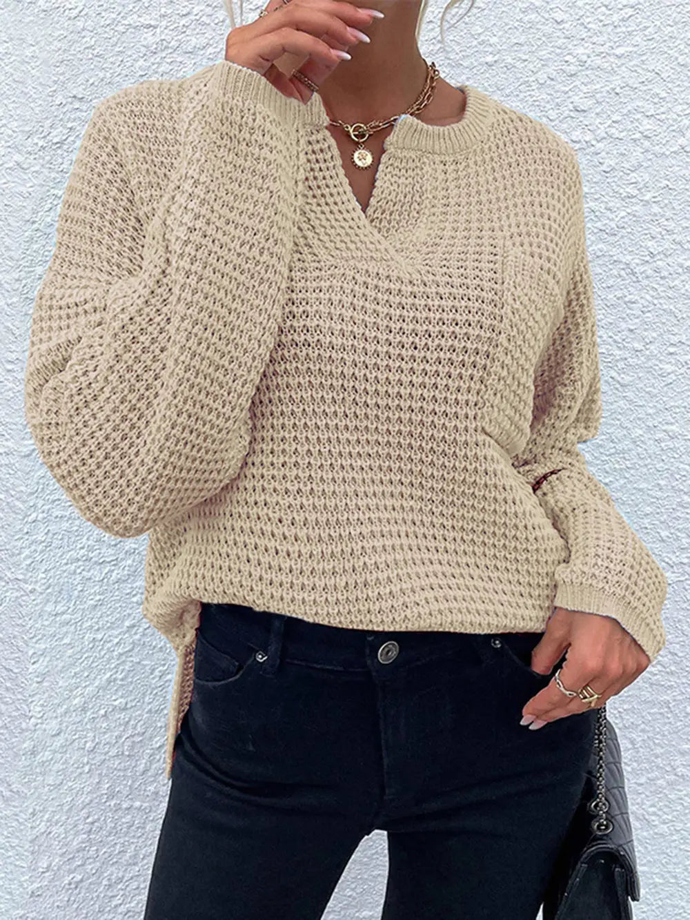 Indigo Rousseau — Notched Long Sleeve Sweater, alternate view 7
