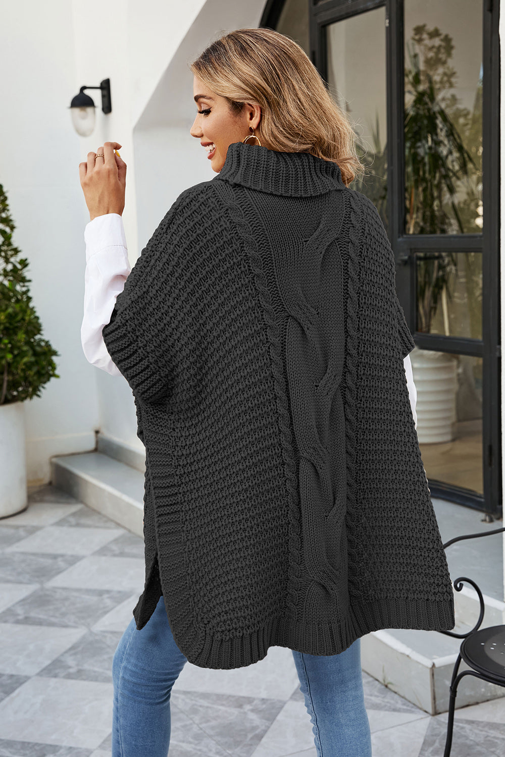 Sol Fontaine — Cable-Knit Turtleneck Slit Sweater, alternate view 7