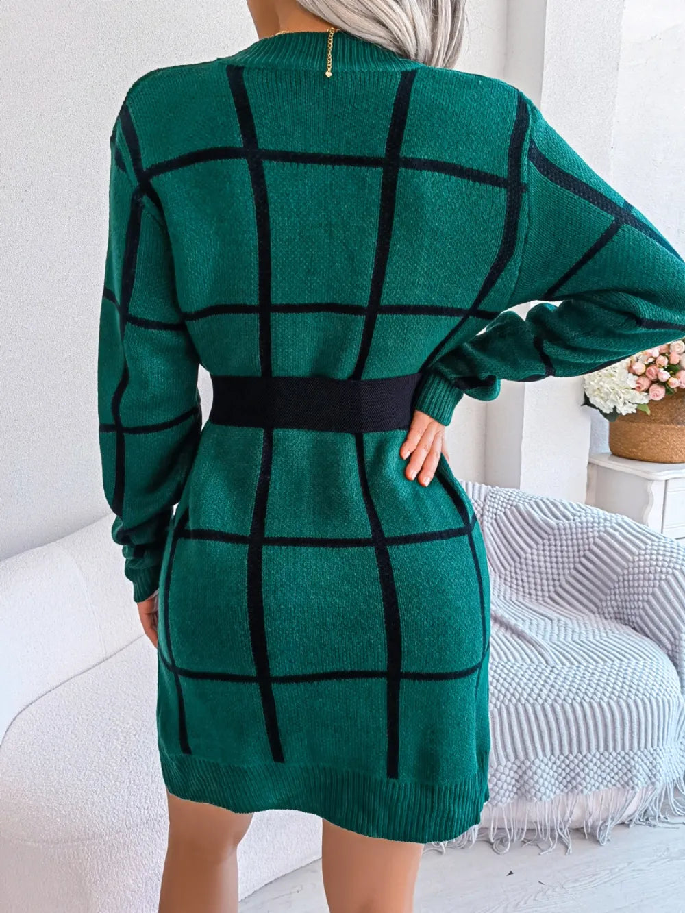 Lior Bellamy — Plaid Round Neck Dropped Shoulder Sweater Dress, alternate view 4