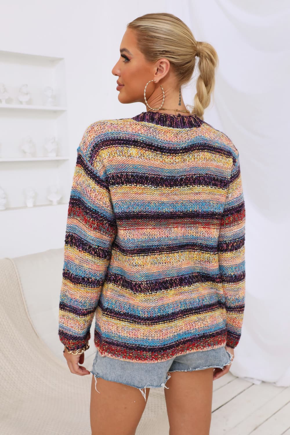 Gray Valmont — Striped Long Sleeve Open Front Cardigan, alternate view 2