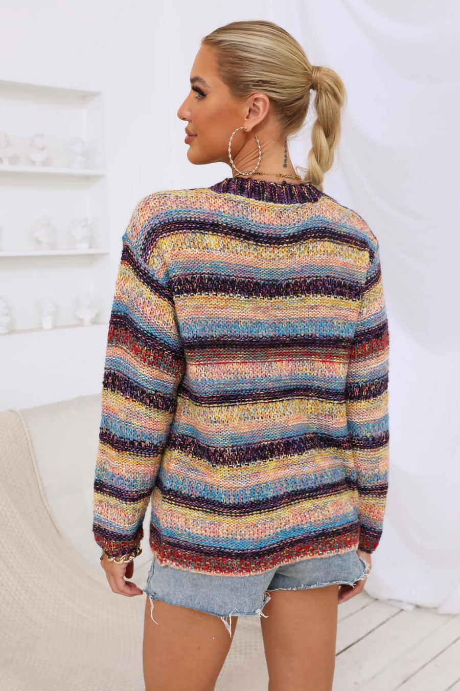 Gray Valmont — Striped Long Sleeve Open Front Cardigan, alternate view 2