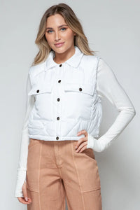 Monroe Rosetti — Snobbish Snap Down Quilted Crop Vest White Coat or Jacket