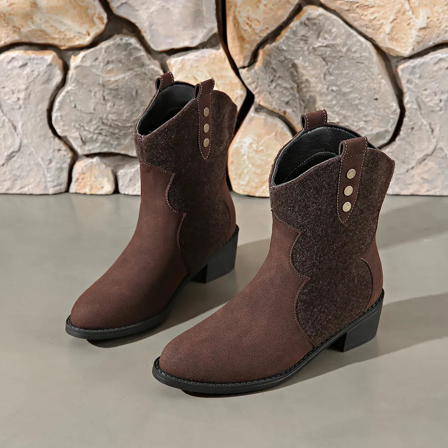 Aster Marino — Suede Point Toe Block Heel Boots