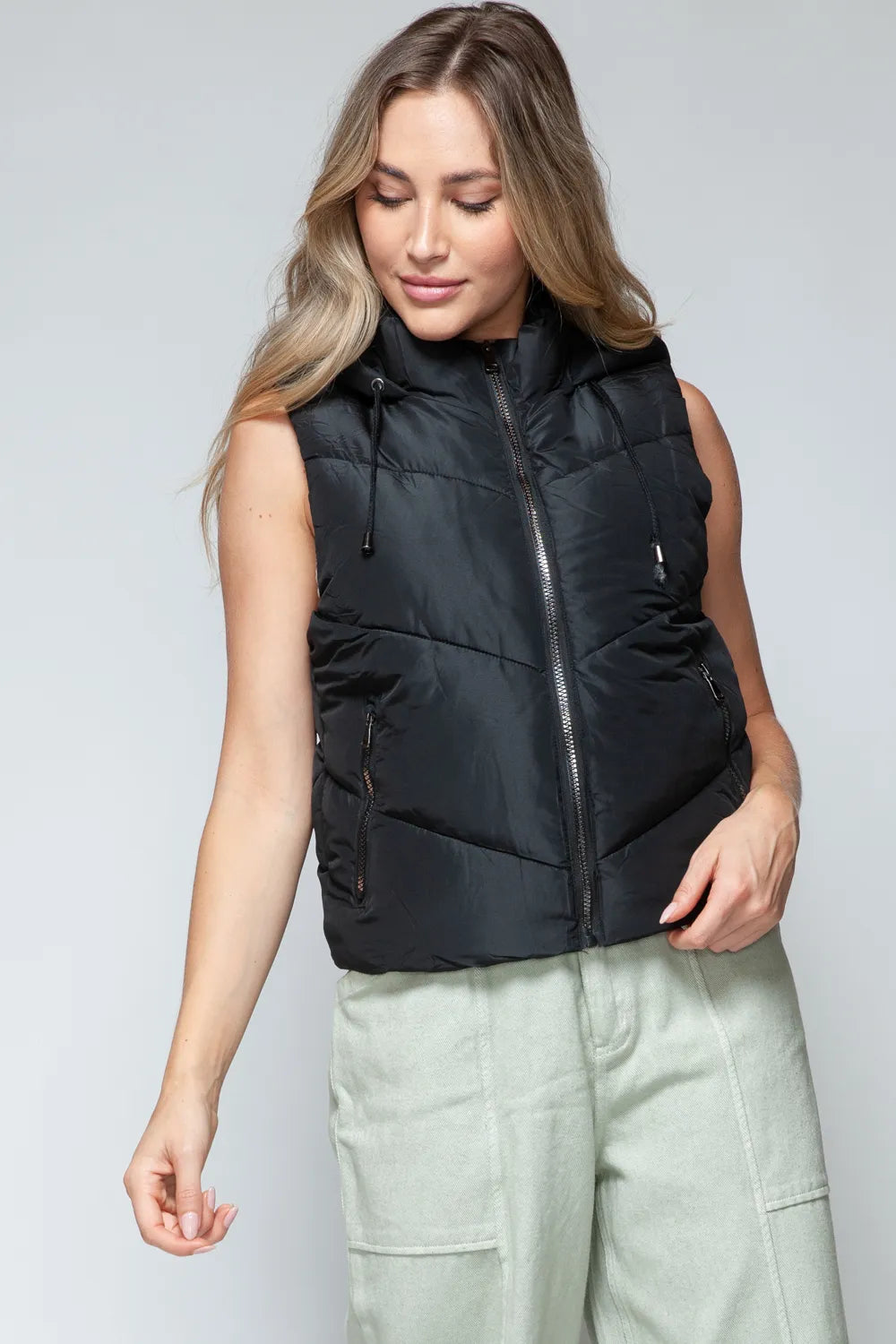 Gray Rosetti — Snobbish Zip Up Quilted Hooded Vest Black Coat or Jacket, alternate view 6