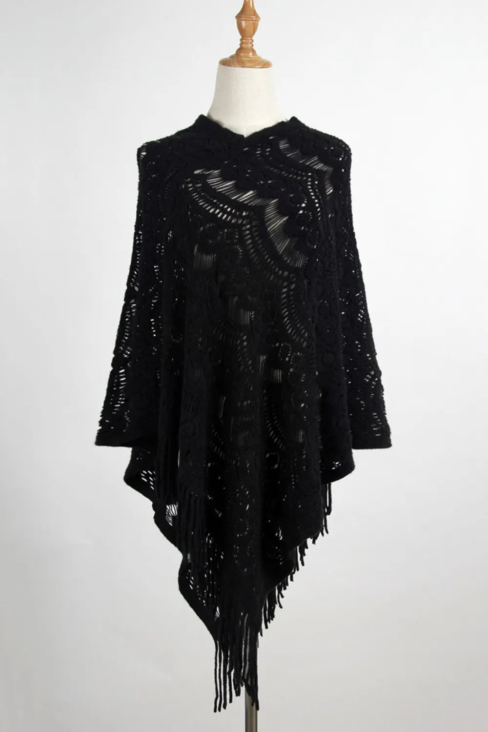 Lake Versailles — Fringe Openwork Surplice Cape Sleeve Poncho, alternate view 13