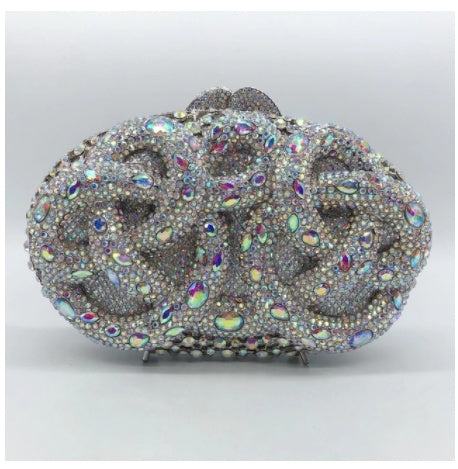 Python Diamond-studded Dinner Bag Magnetic Clasp Chain Clutch