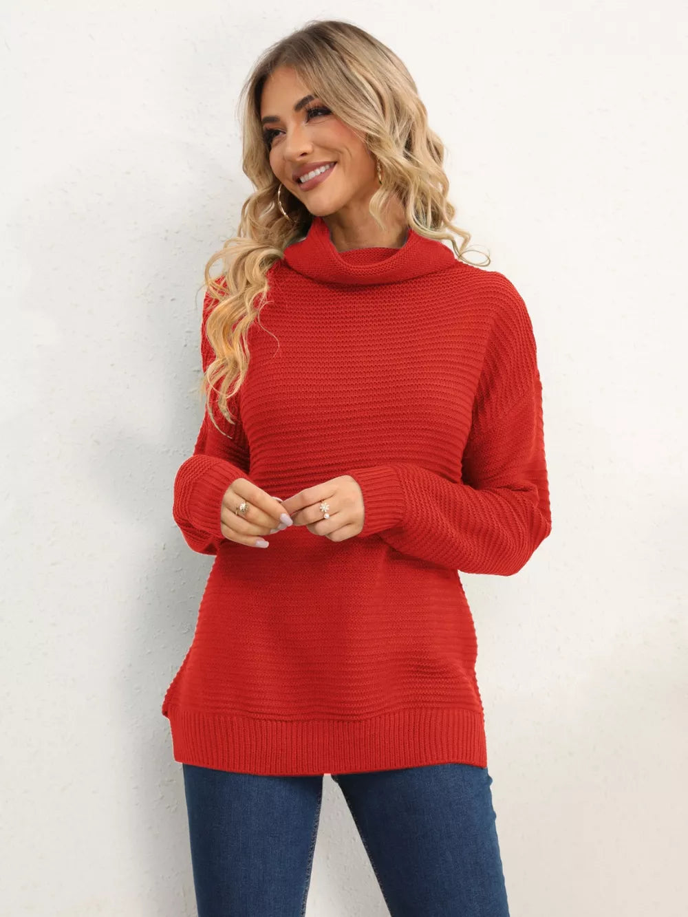 Monroe Fontaine — Slit Turtleneck Dropped Shoulder Sweater, alternate view 12