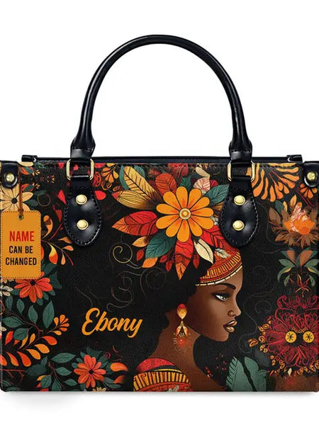 Luxury African Girl Print Leather Top-Handle Tote Handbag for Women