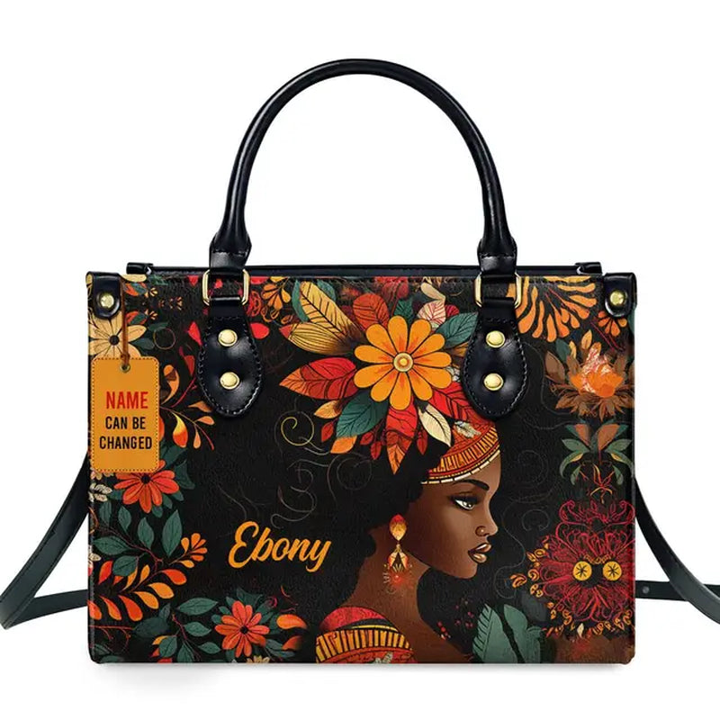Jocelyn Montclair — Luxury African Girl Print Leather Top-Handle Tote Handbag, alternate view 19