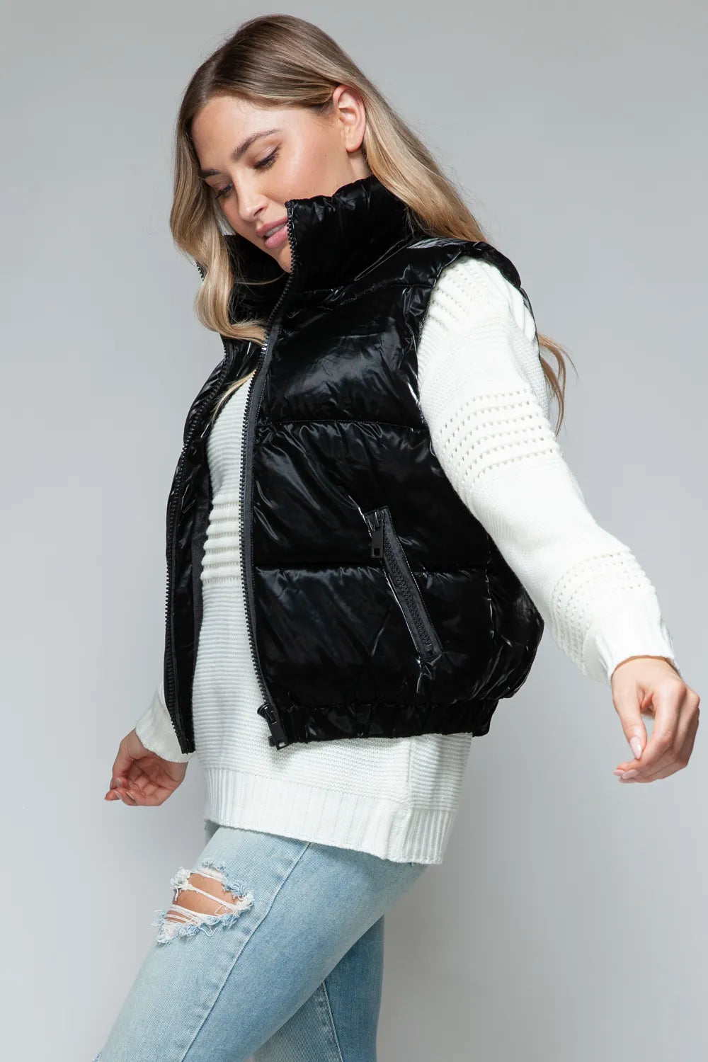 Sasha Rosetti — Snobbish Fine Fur Lining Quilted Vest Black Coat or Jacket, alternate view 4