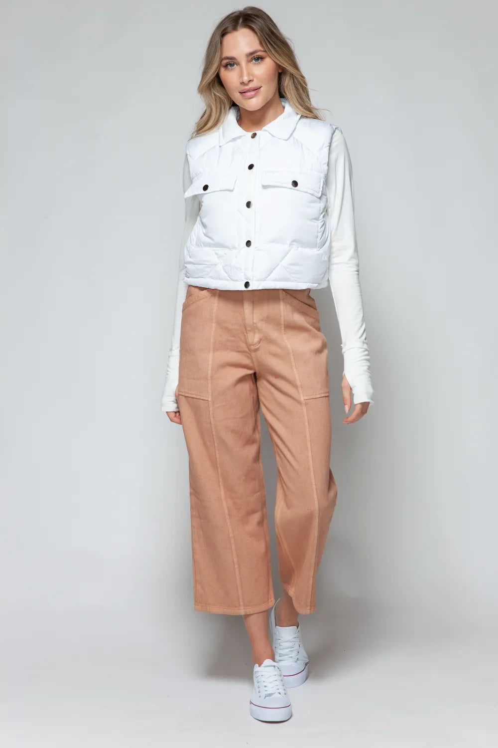 Monroe Rosetti — Snobbish Snap Down Quilted Crop Vest White Coat or Jacket, alternate view 7