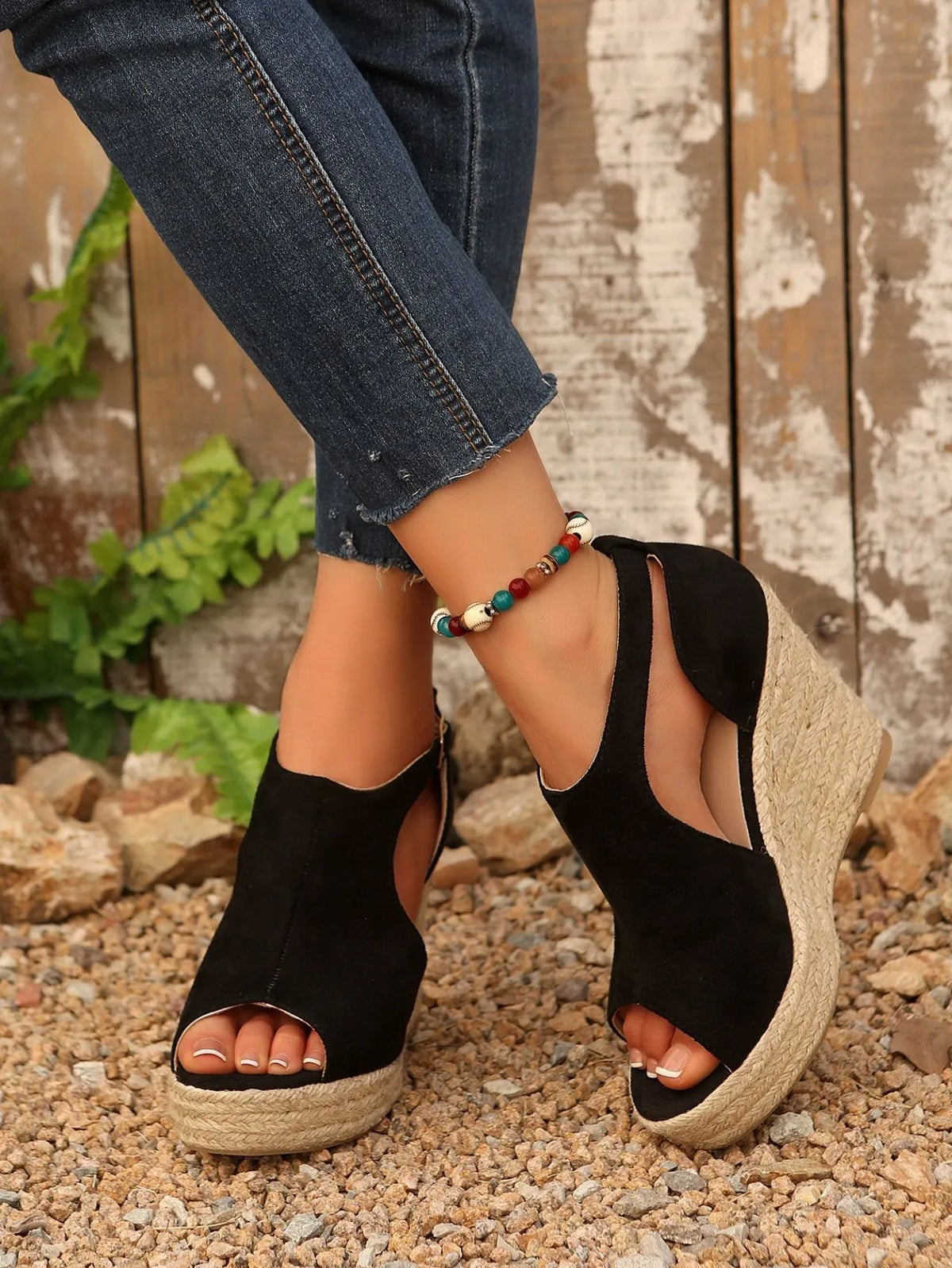 Ivory Fiorenza — Espadrille Wedge Sandals with Ankle Strap Black Fashion Footwear, alternate view 4
