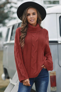 Ellis Valmont — Cable-Knit Turtleneck Dropped Shoulder Sweater