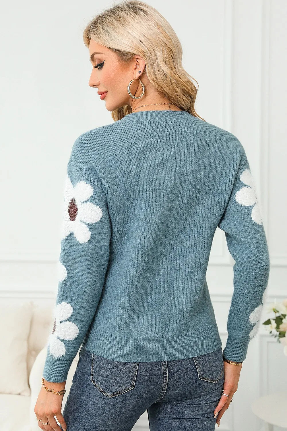 Harbor Rivière — Flower Round Neck Long Sleeve Sweater, alternate view 10