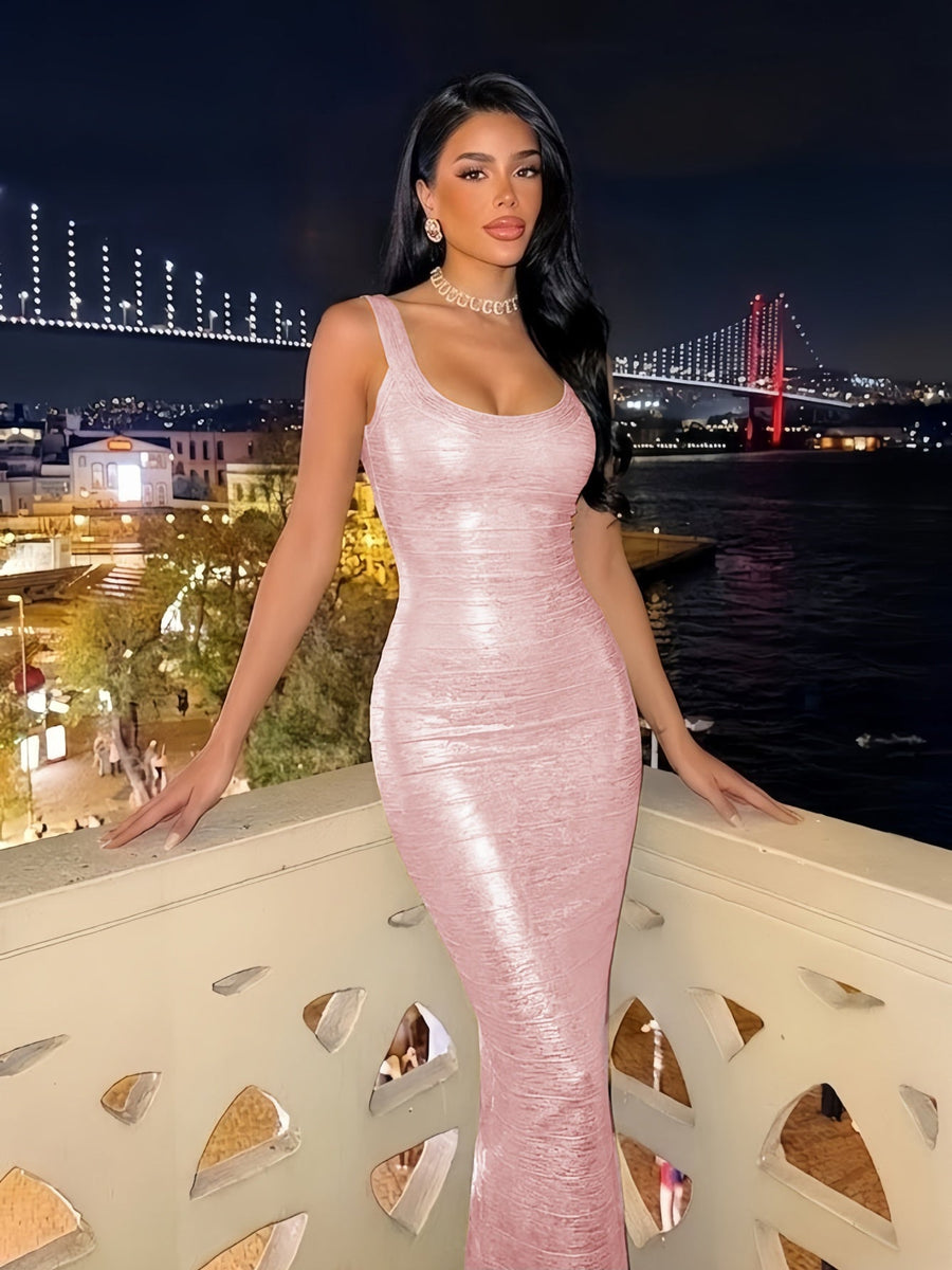 Auréline Duval — Luxury Gold-Foil Bandage Maxi Dress, alternate view 9