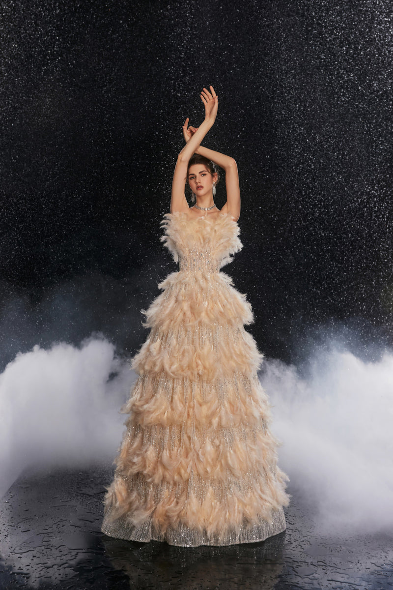 Florence Fontaine — Golden Feather Luxe Gown