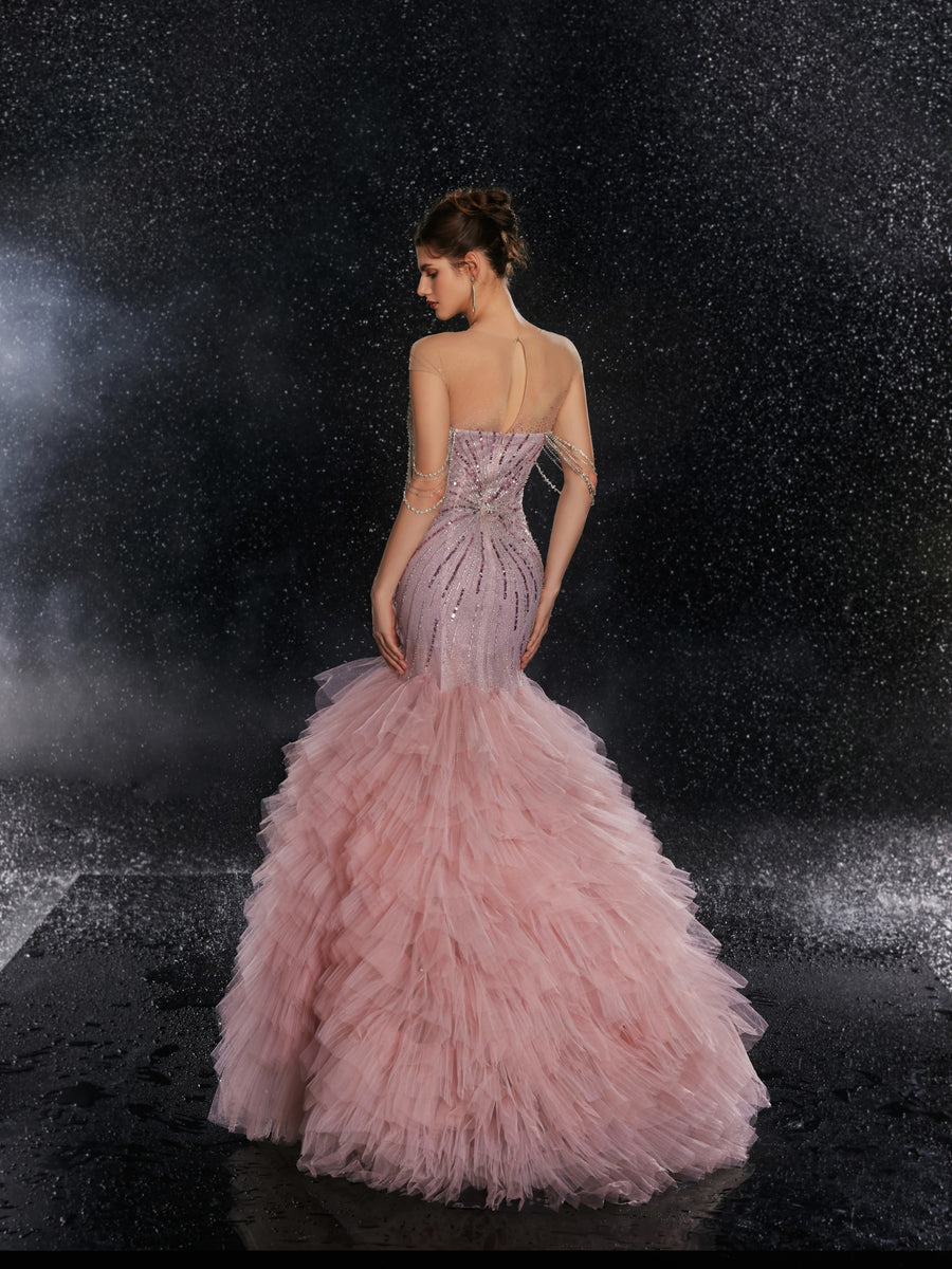Rosewater Ruffle Couture Gown