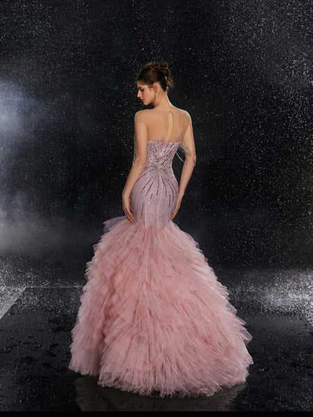 Rosewater Ruffle Couture Gown