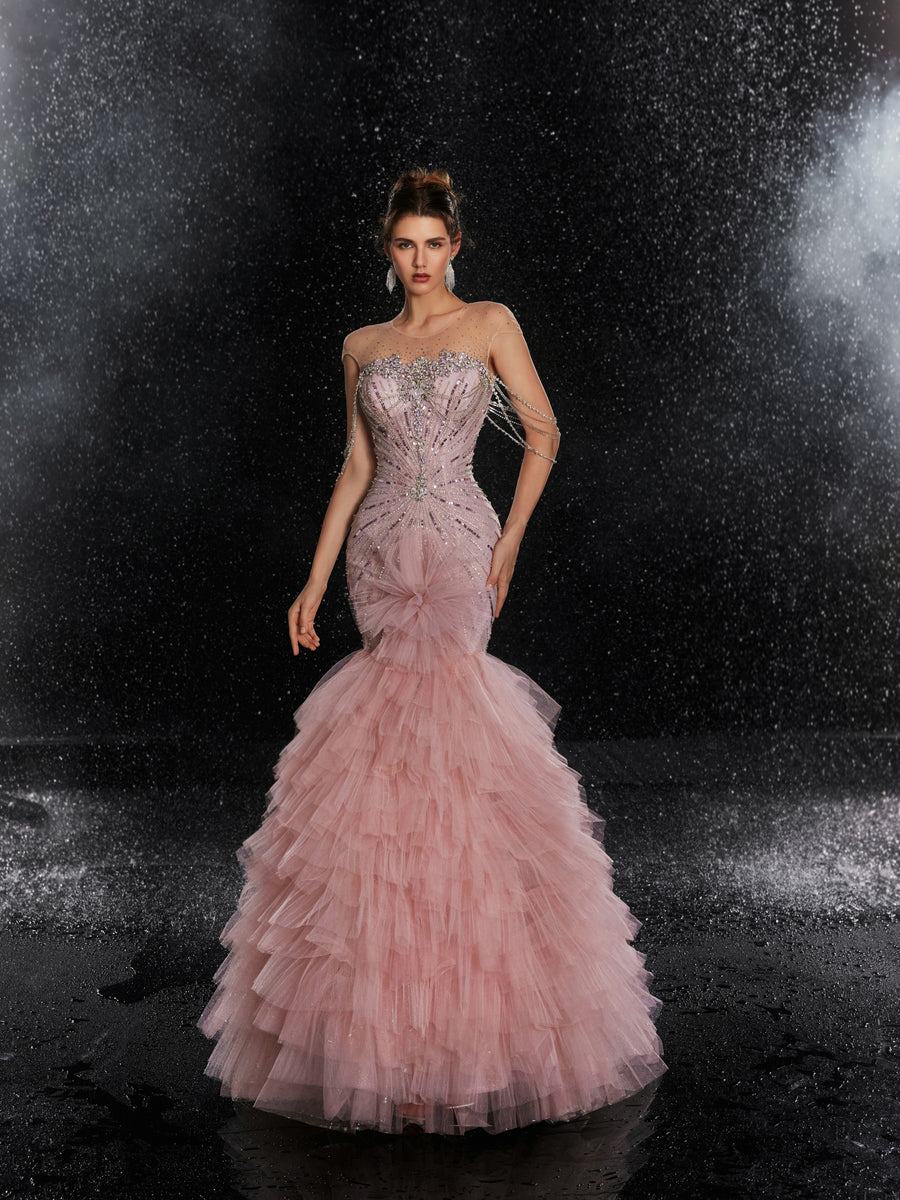 Rosewater Ruffle Couture Gown