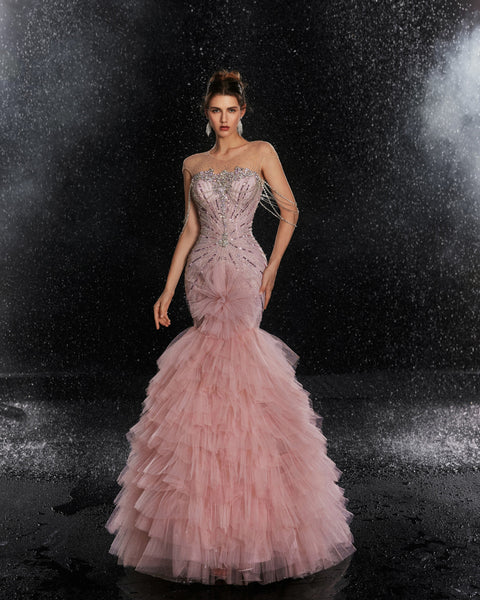 Rosewater Ruffle Couture Gown