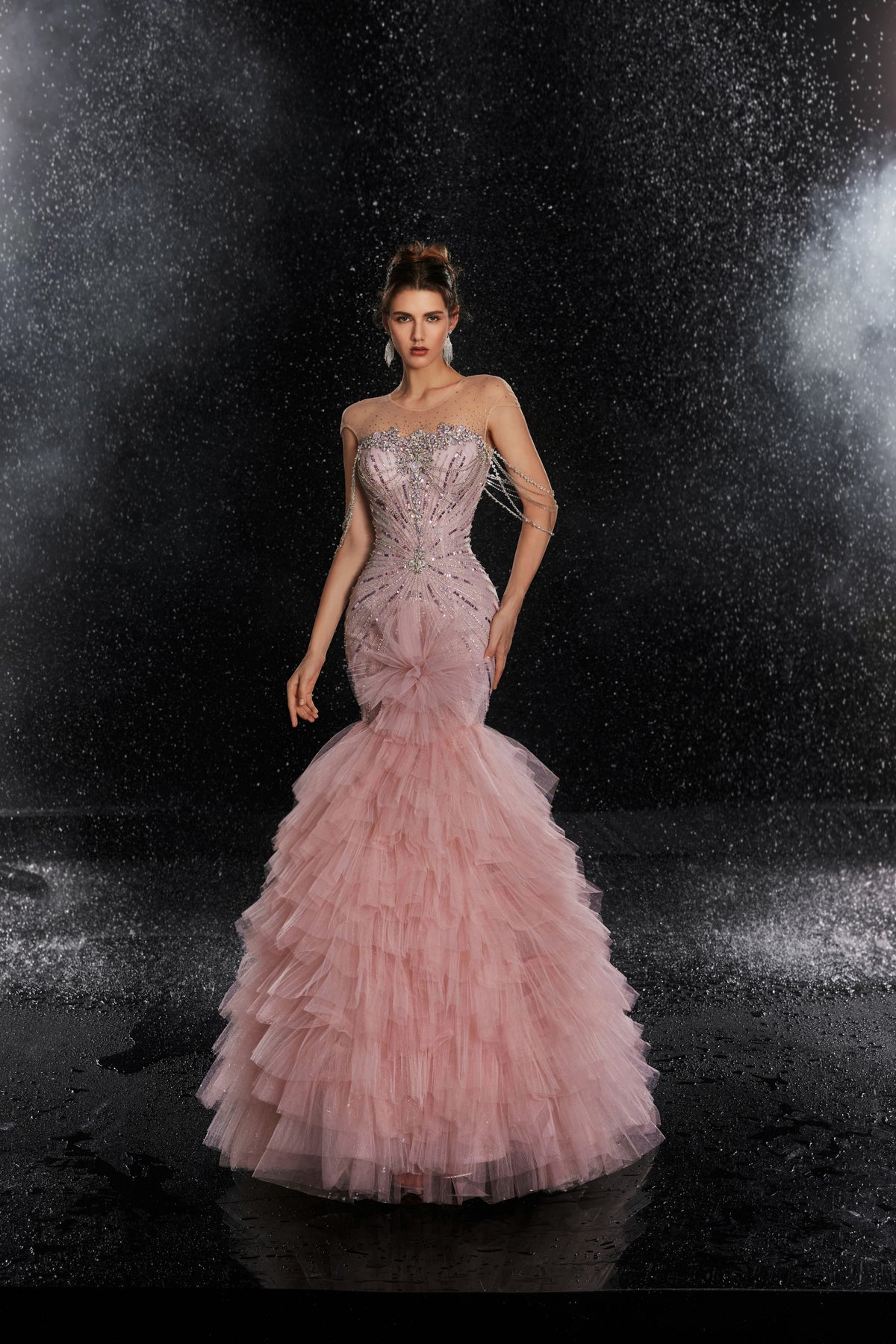 Cecilia Fontaine — Rosewater Ruffle Couture Gown