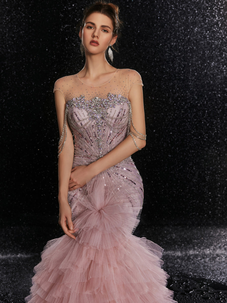 Rosewater Ruffle Couture Gown