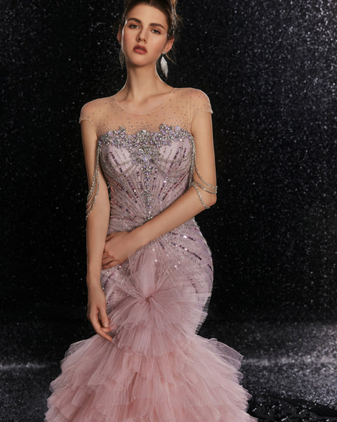 Rosewater Ruffle Couture Gown