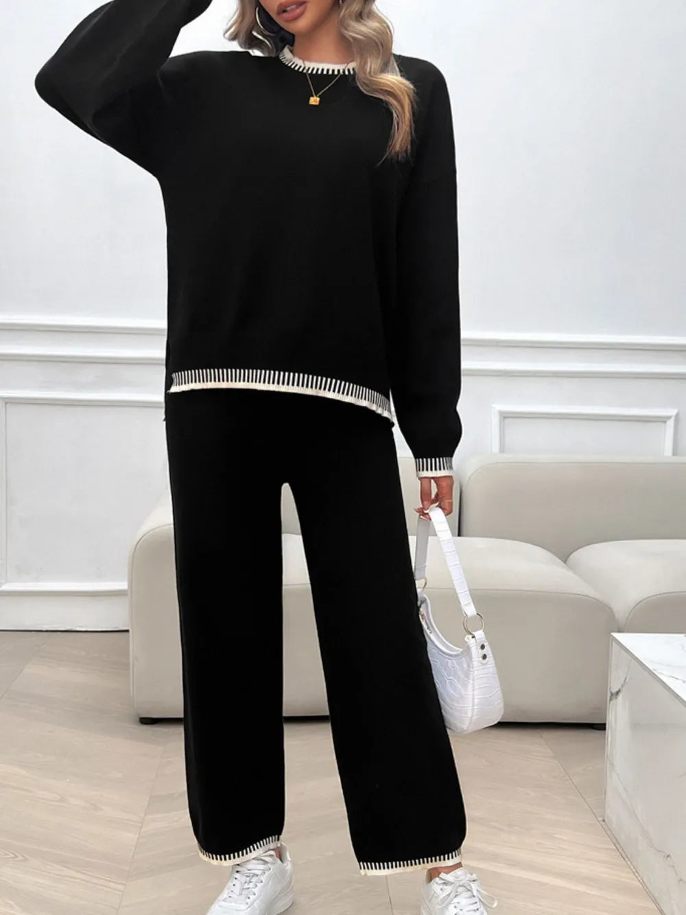 Marlowe Valmont — Devine Round Neck Dropped Shoulder Top and Pants Sweater Set, alternate view 23