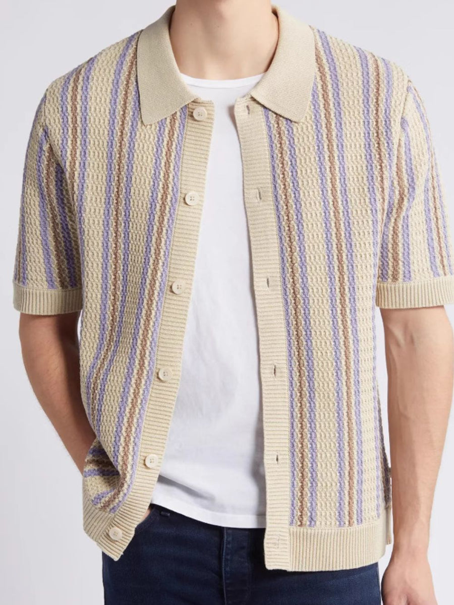 Men's Plus Size Striped Button Down Short Sleeve Shirt - Opulent Empire