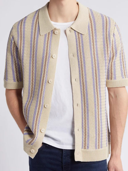 Men's Plus Size Striped Button Down Short Sleeve Shirt - Opulent Empire