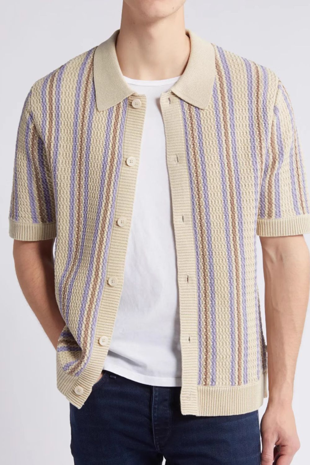Fabian Beaumont — Men's Plus Size Striped Button Down Short Sleeve Shirt, alternate view 2