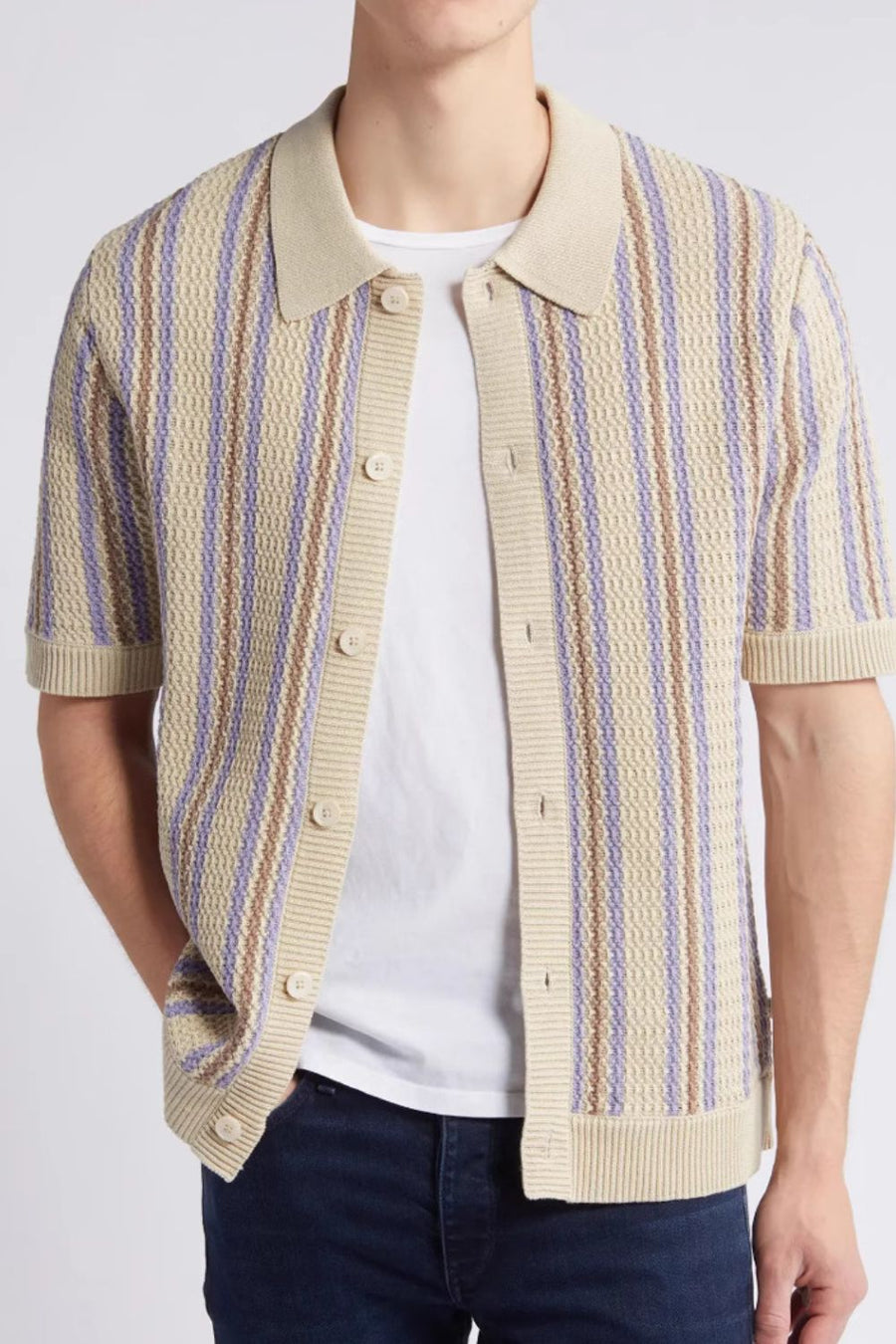 Fabian Beaumont — Men's Plus Size Striped Button Down Short Sleeve Shirt, alternate view 2