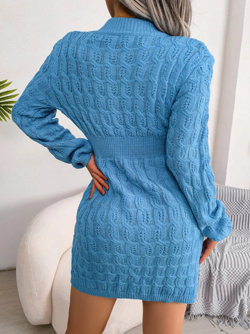 Sage Valmont — Cable-Knit Round Neck Mini Wrap Sweater Dress, alternate view 6
