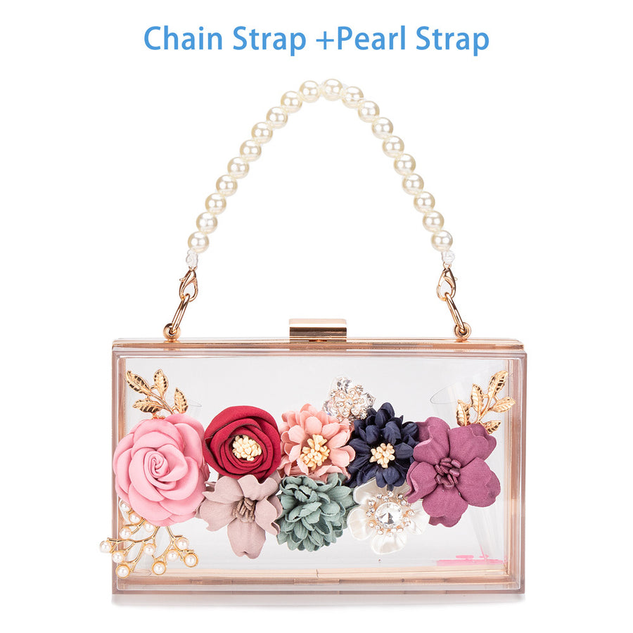 Transparent flower acrylic square bag