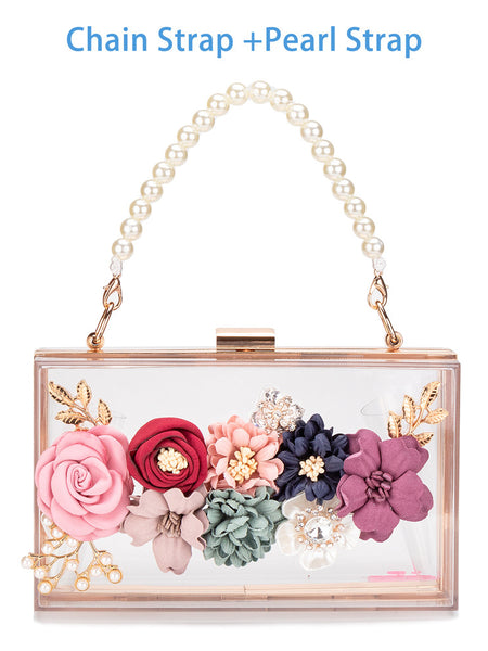 Transparent flower acrylic square bag