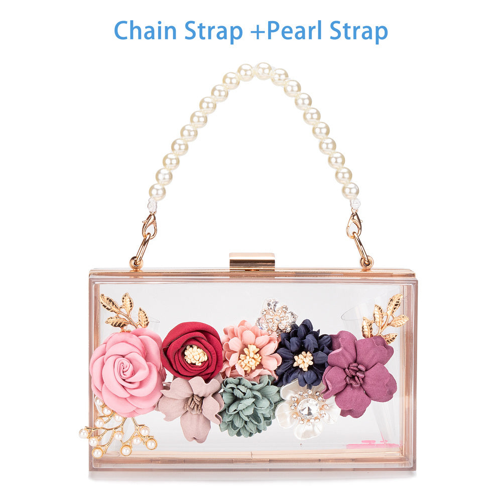 Transparent flower acrylic square bag