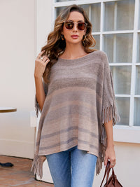 Emery Versailles — Striped Boat Neck Poncho with Fringes, alternate view 3