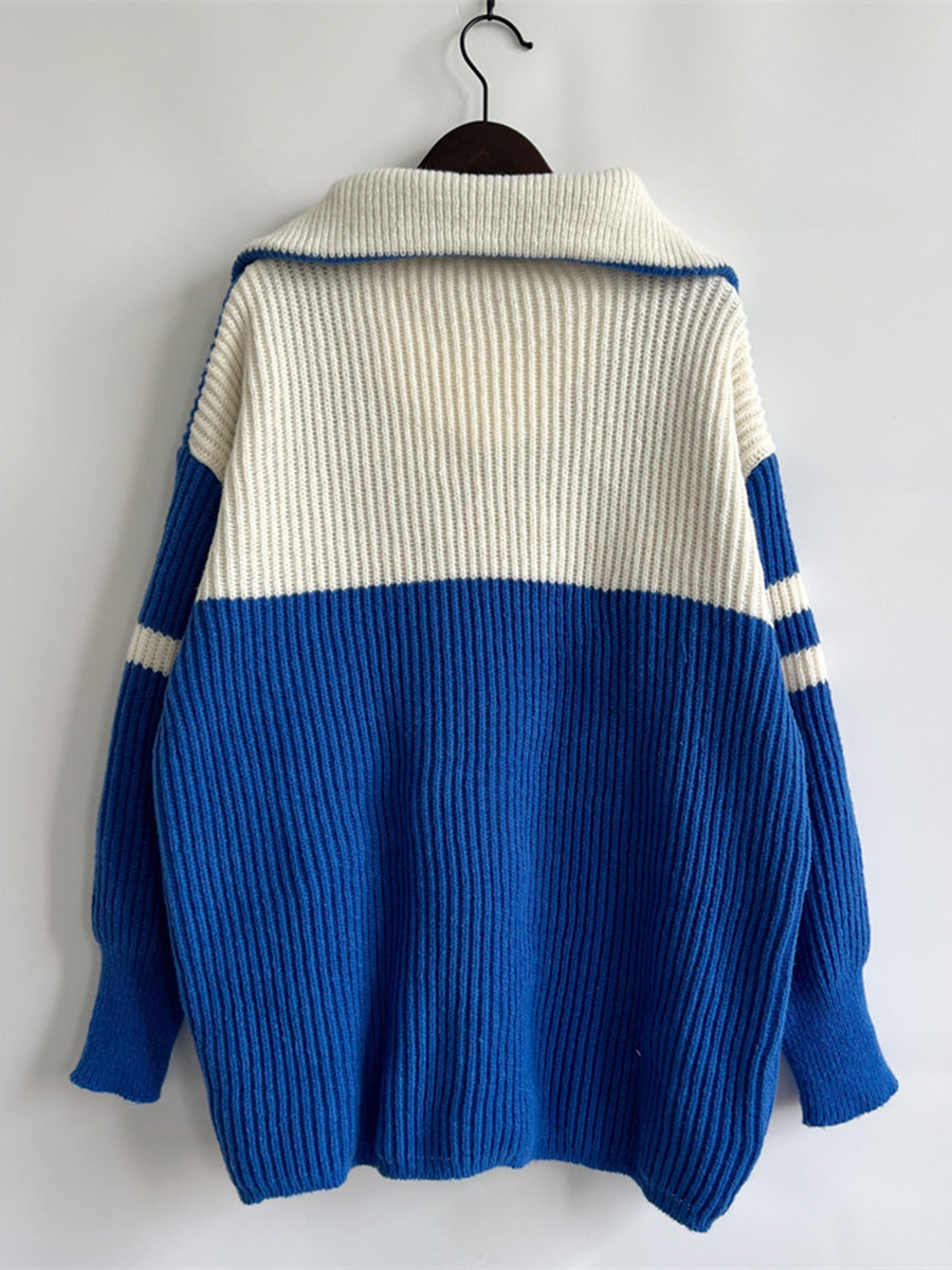 Lake Valmont — Ribbed Two-Tone Half Zip Sweater, alternate view 3