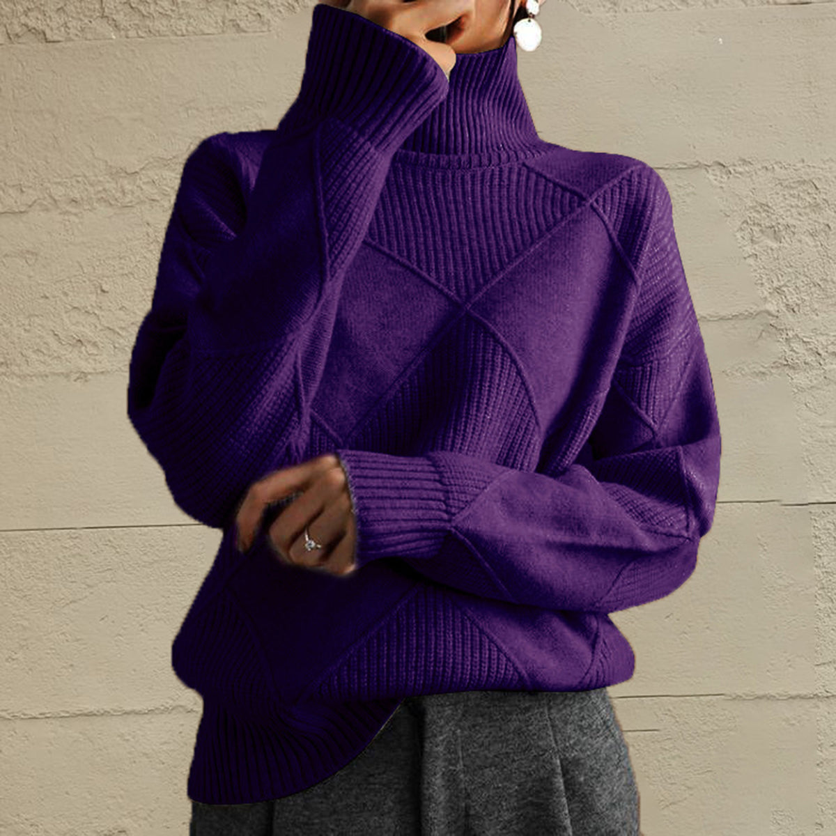 Emery Rivière — Geometric Turtleneck Long Sleeve Sweater, alternate view 22