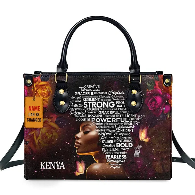 Jocelyn Montclair — Luxury African Girl Print Leather Top-Handle Tote Handbag, alternate view 13