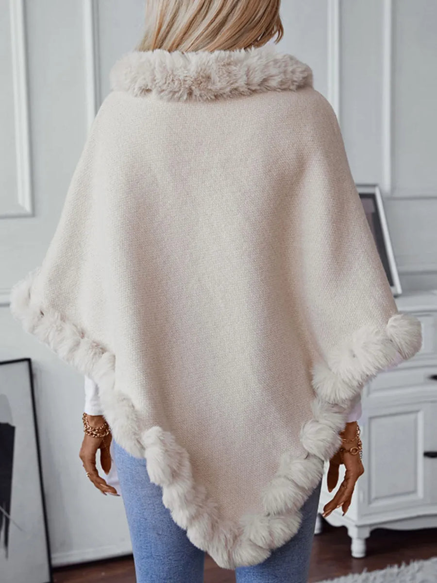 Reese Versailles — Fuzzy Trim Texture Three-Quarter Sleeve Poncho, alternate view 2